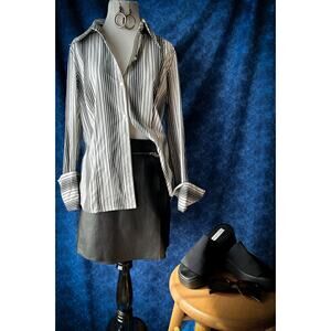 Grey and White Striped Button Up (Large)
